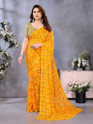 Vichitra Geometric Print Bollywood Georgette Saree(Multicolor)