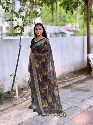 TEN R Self Design, Printed Daily Wear Georgette Saree(Multicolor)