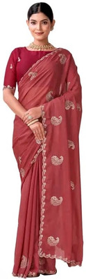 ShreeVastra Embroidered, Paisley Bollywood Chiffon Saree(Purple)