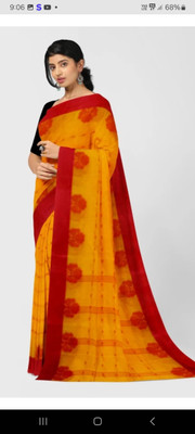 Moumitasaree Solid/Plain, Self Design Tant Pure Cotton Saree(Red, Yellow)