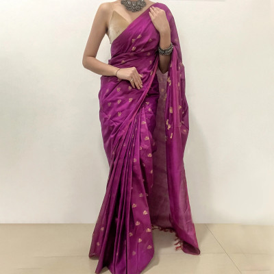 Teejh Woven Handloom Cotton Silk Saree(Purple)