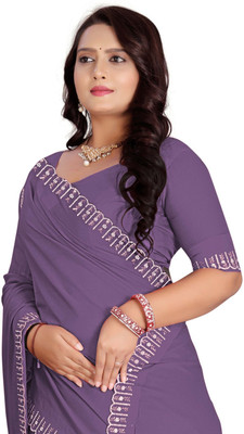 SHETH SHYAMALYO Solid/Plain Bollywood Georgette Saree(Purple)
