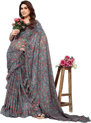 RAJESHWAR FASHION Floral Print Bollywood Georgette Saree(Dark Green)