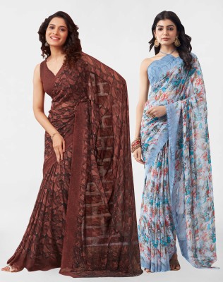 SIRIL Geometric Print, Printed Daily Wear Georgette Saree(Pack of 2, Brown, Grey, Multicolor)