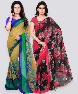 Anand Sarees Floral Print Daily Wear Georgette Saree(Pack of 2, Multicolor)