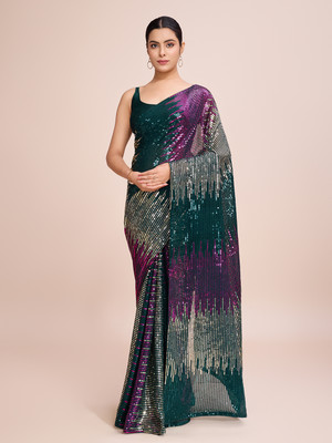 Moda Rapido Self Design Bollywood Georgette Saree(Green)