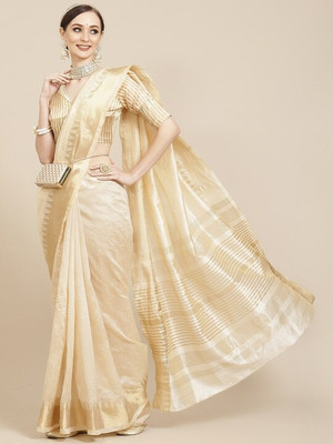 Divastri Printed Assam Silk Silk Blend Saree(Cream)