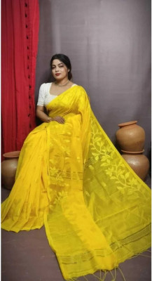 SMRITI HANDLOOM Woven Handloom Cotton Silk Saree(Yellow)