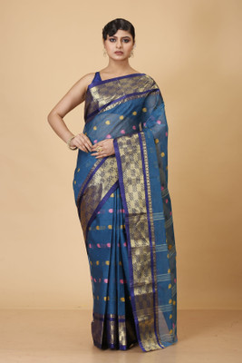 SUBHO SAREE CENTRE Self Design, Embellished, Woven, Embroidered Tant Pure Cotton Saree(Multicolor)