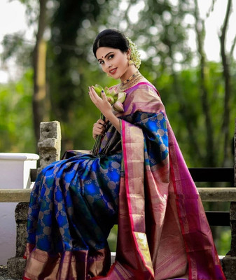 Khodal Zari Work Woven Kanjivaram Jacquard, Pure Silk Saree(Pink)