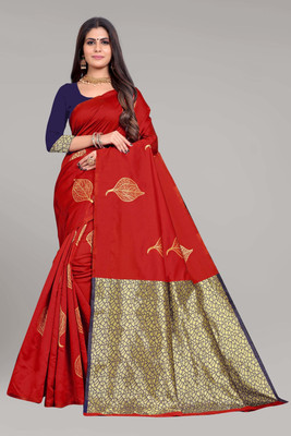 NOTABILIA Self Design Chanderi Jacquard Saree(Red)