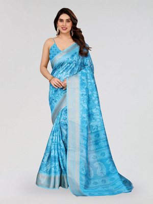 Moda Rapido Printed Bollywood Cotton Blend Saree(Blue)