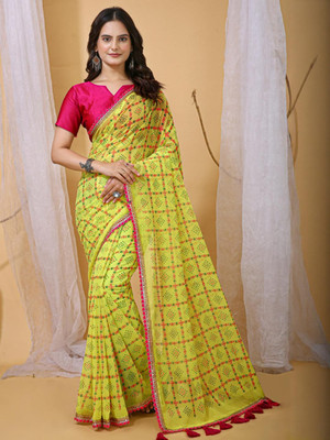 HERE N NOW Printed Banarasi Georgette Saree(Multicolor)