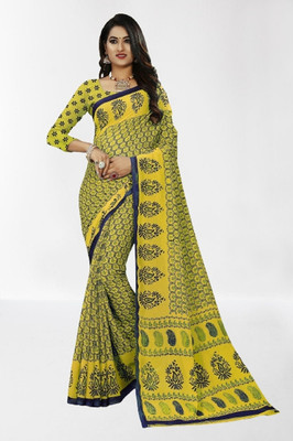 Vimalnath Synthetics Floral Print Bollywood Georgette Saree(Yellow)
