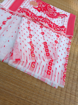 KhayaFashion Woven Jamdani Cotton Silk Saree(White)