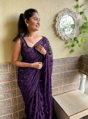 Clemira Embellished Bollywood Georgette Saree(Purple)