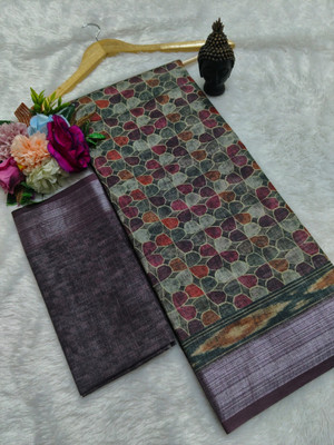 HouseOfCommon Printed Kanjivaram Pure Cotton, Cotton Silk Saree(Brown)