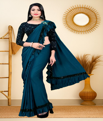 V2B ENTERPRISE Solid/Plain Bollywood Lycra Saree(Multicolor)