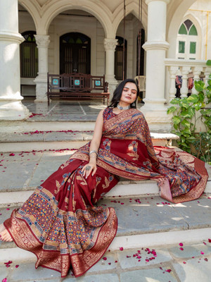 Sareemall Printed Chinnalapattu Viscose Rayon Saree(Maroon)
