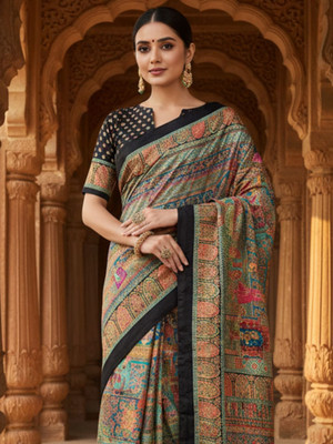 all about you Woven Banarasi Silk Blend Saree(Light Blue)