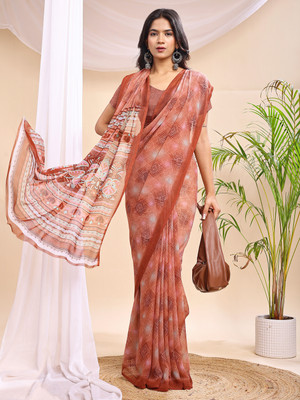 Leelavati Printed Bollywood Chiffon Saree(Orange)