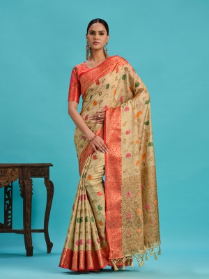 MIMOSA Woven Banarasi Art Silk Saree(Brown)