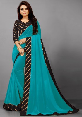 Mandani & Co. Striped Daily Wear Georgette Saree(Light Blue, Black)