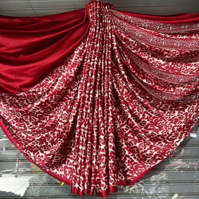 Hensi sarees shop Printed, Floral Print, Animal Print, Ombre, Hand Painted, Paisley, Solid/Plain, Striped, Woven Konrad Crepe, Art Silk Saree(Red)