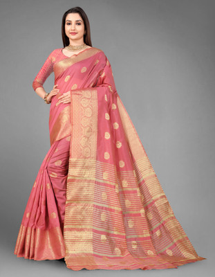 Soham Enterprise Printed, Temple Border, Woven, Embellished, Solid/Plain Kanjivaram Art Silk, Cotton Silk Saree(Maroon)