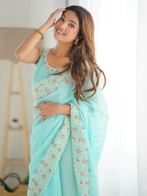 ANOUK Embellished Banarasi Georgette Saree(Blue)
