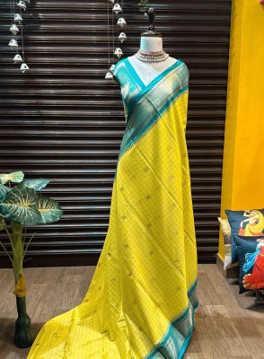 kunal enterprise Woven, Temple Border Assam Silk Silk Blend Saree(Yellow)