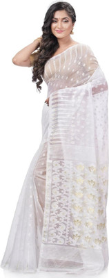 AMITA BUTIQUE Woven Jamdani Cotton Silk Saree(White)