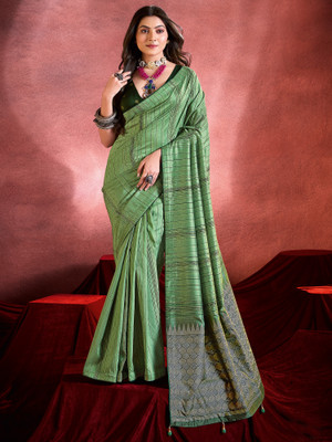 Tasrika Printed Maheshwari Tussar Silk Saree(Light Green)