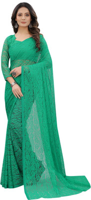 SNH EXPORT Floral Print Bollywood Net Saree(Green)