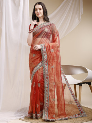 Julee Embroidered Bollywood Net Saree(Red)