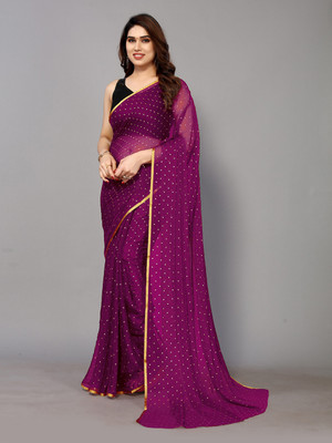 Prutha Fashions Embellished Bollywood Chiffon Saree(Magenta)