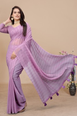 K 5 FASHION Self Design, Striped, Dyed Bollywood Chiffon Saree(Purple)