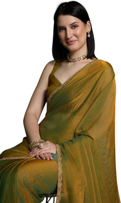 Dhimahi Solid/Plain Bollywood Chiffon Saree(Green)