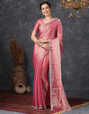 Divastri Dyed, Embellished Bollywood Jimmy choo, Chiffon Saree(Pink)