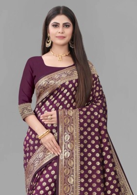 AVDOM Woven Kanjivaram Silk Blend Saree(Purple)