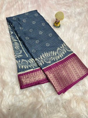 Vihan Fab Printed Bollywood Chanderi Saree(Grey)