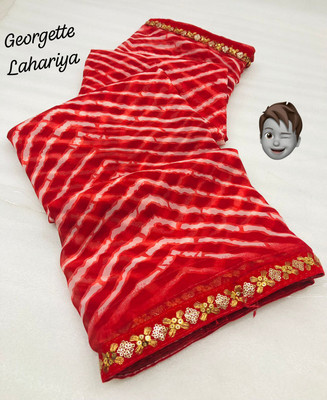 harshit designer Printed Daily Wear Georgette Saree(Blue, Red)