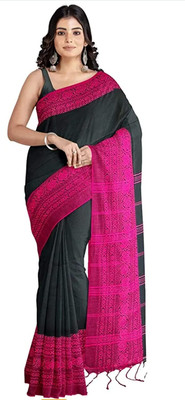 Rnn Self Design Handloom Pure Cotton Saree(Black)