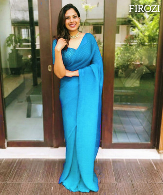RK Creation Embroidered Bollywood Georgette Saree(Blue)