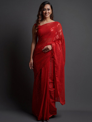 Divastri Embellished Bollywood Georgette Saree(Red)