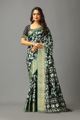 A V M PRINTS Printed Daily Wear Cotton Blend Saree(Black)