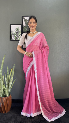 Clothing Hub Solid/Plain Bollywood Georgette Saree(Pink)