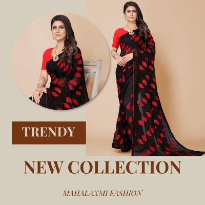 Mahalaxmi Fashion Embroidered Bollywood Georgette Saree(Black, Red)