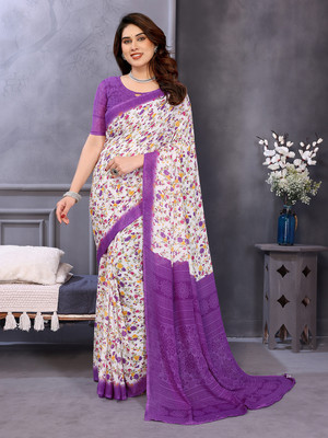 Anand Sarees Ombre, Paisley, Floral Print Daily Wear Georgette Saree(Purple, White)