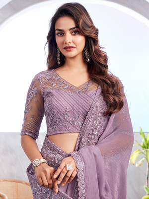 Sareemall Embellished Bollywood Georgette Saree(Purple)